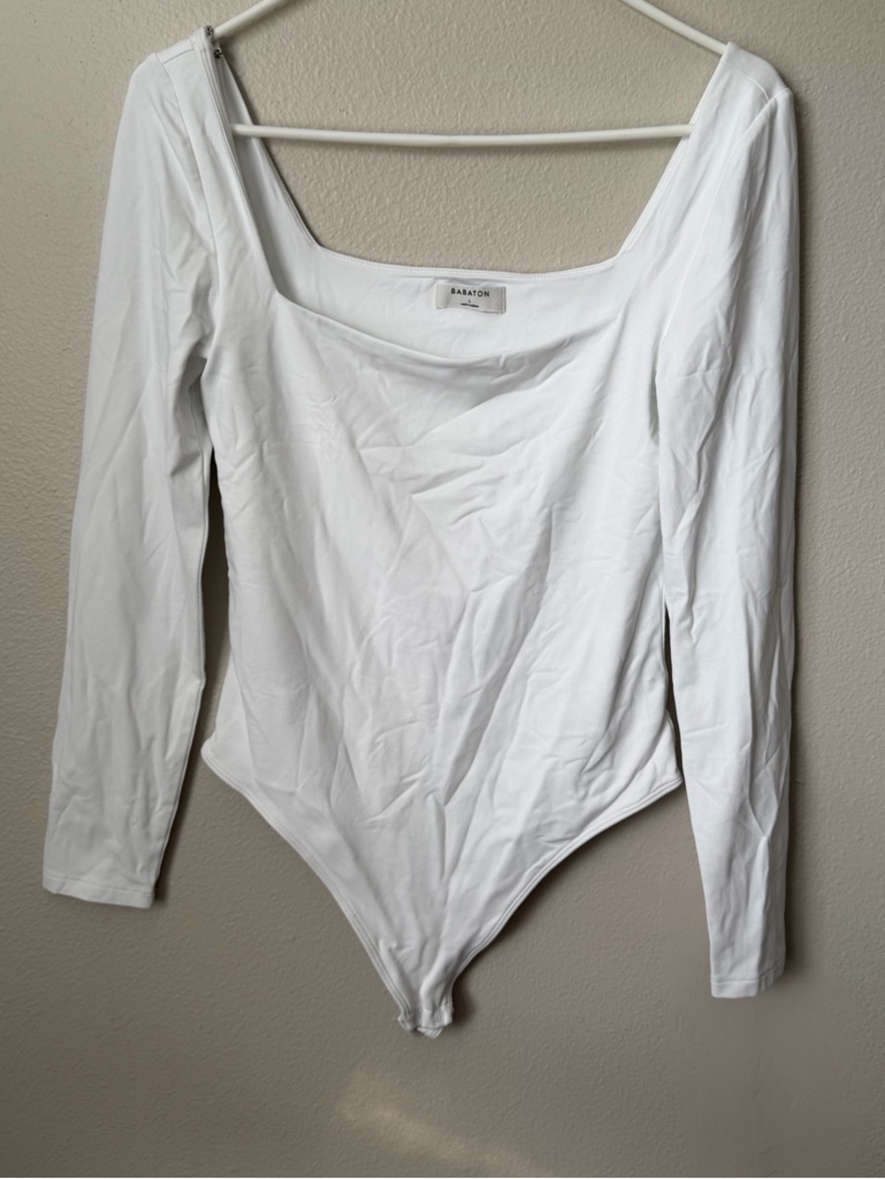 Babaton Aritzia White Contour Square Neck Bodysuit Minimalist Large - Picture 2 of 6
